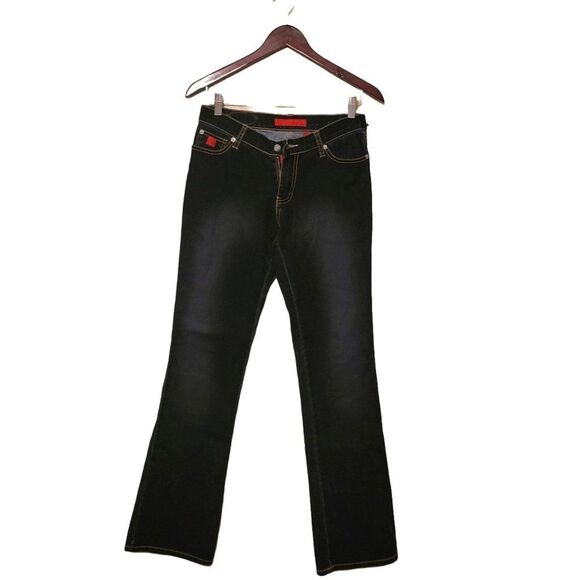 Bongo Womens Jeans Dark Blue 5 Flare 90s Y2K Dark Rinse Soft Fabric - Picture 1 of 9